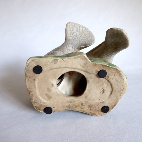 VINTAGE LARGE CERAMIC CRACKLE FINISH LOVE BIRD DOVE SCULPTURE FIGURE - Picture 8 of 9